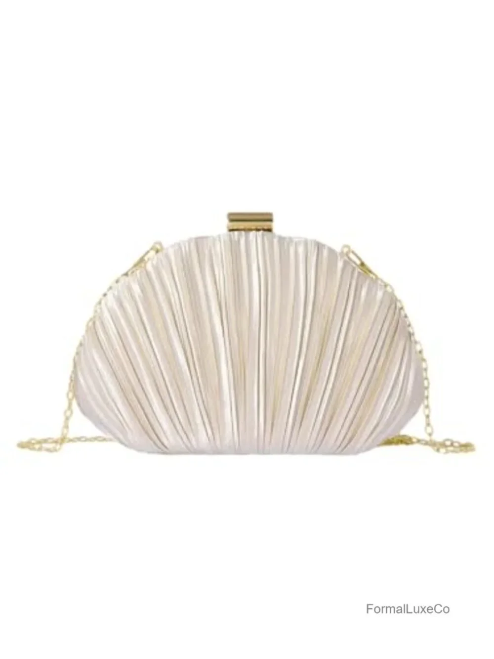 Shell Shaped Clutch Purse With Chain Strap Ruched Crossbody Evening Bag